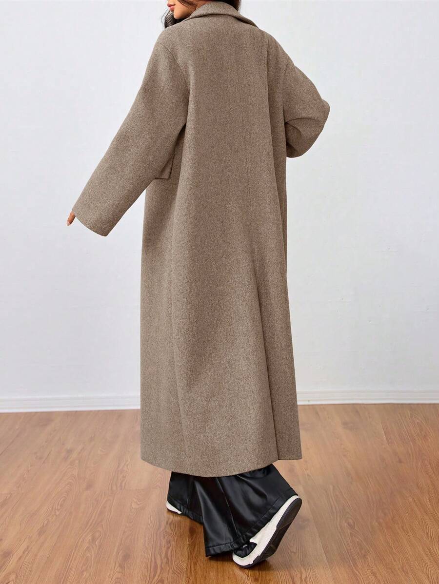 Jolie Oversized Double Breasted Long Coat with Lapel Collar - Camel