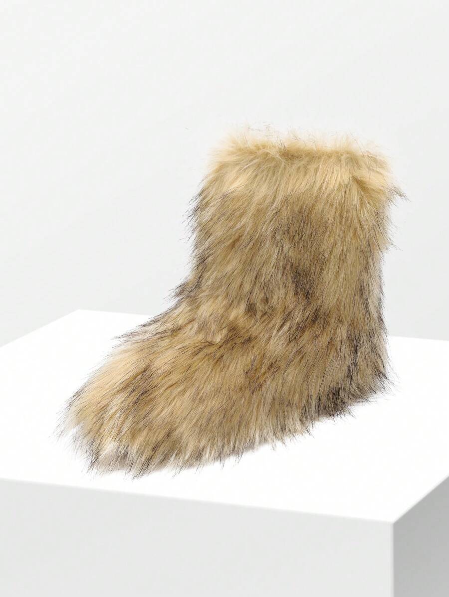 Women Winter Boots Fluffy Flat Snow Boots Slip-On Furry Boots Ladies Shoes Go With Dress Great For Festival And Party Occasion Mid-Calf Boots Mensa