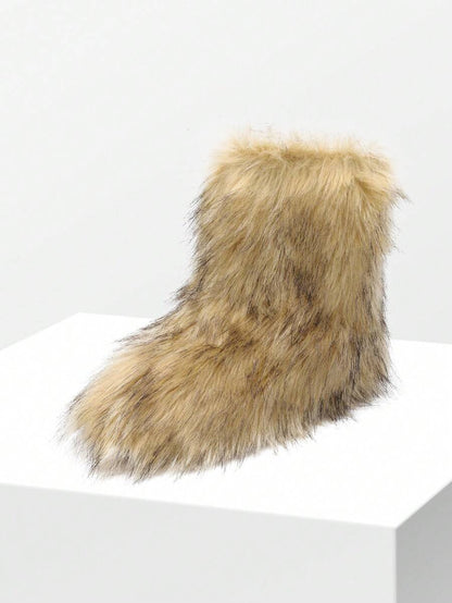 Women Winter Boots Fluffy Flat Snow Boots Slip-On Furry Boots Ladies Shoes Go With Dress Great For Festival And Party Occasion Mid-Calf Boots Mensa