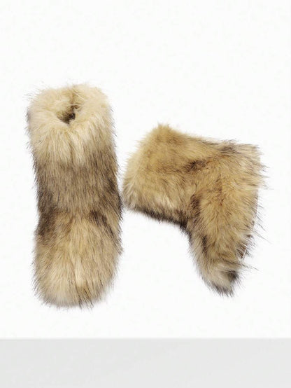Women Winter Boots Fluffy Flat Snow Boots Slip-On Furry Boots Ladies Shoes Go With Dress Great For Festival And Party Occasion Mid-Calf Boots Mensa