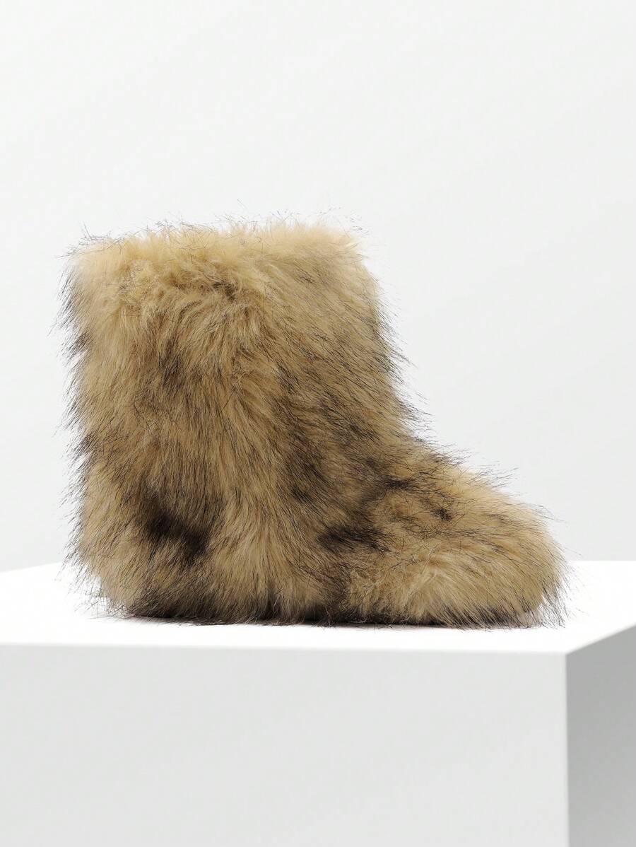 Women Winter Boots Fluffy Flat Snow Boots Slip-On Furry Boots Ladies Shoes Go With Dress Great For Festival And Party Occasion Mid-Calf Boots Mensa