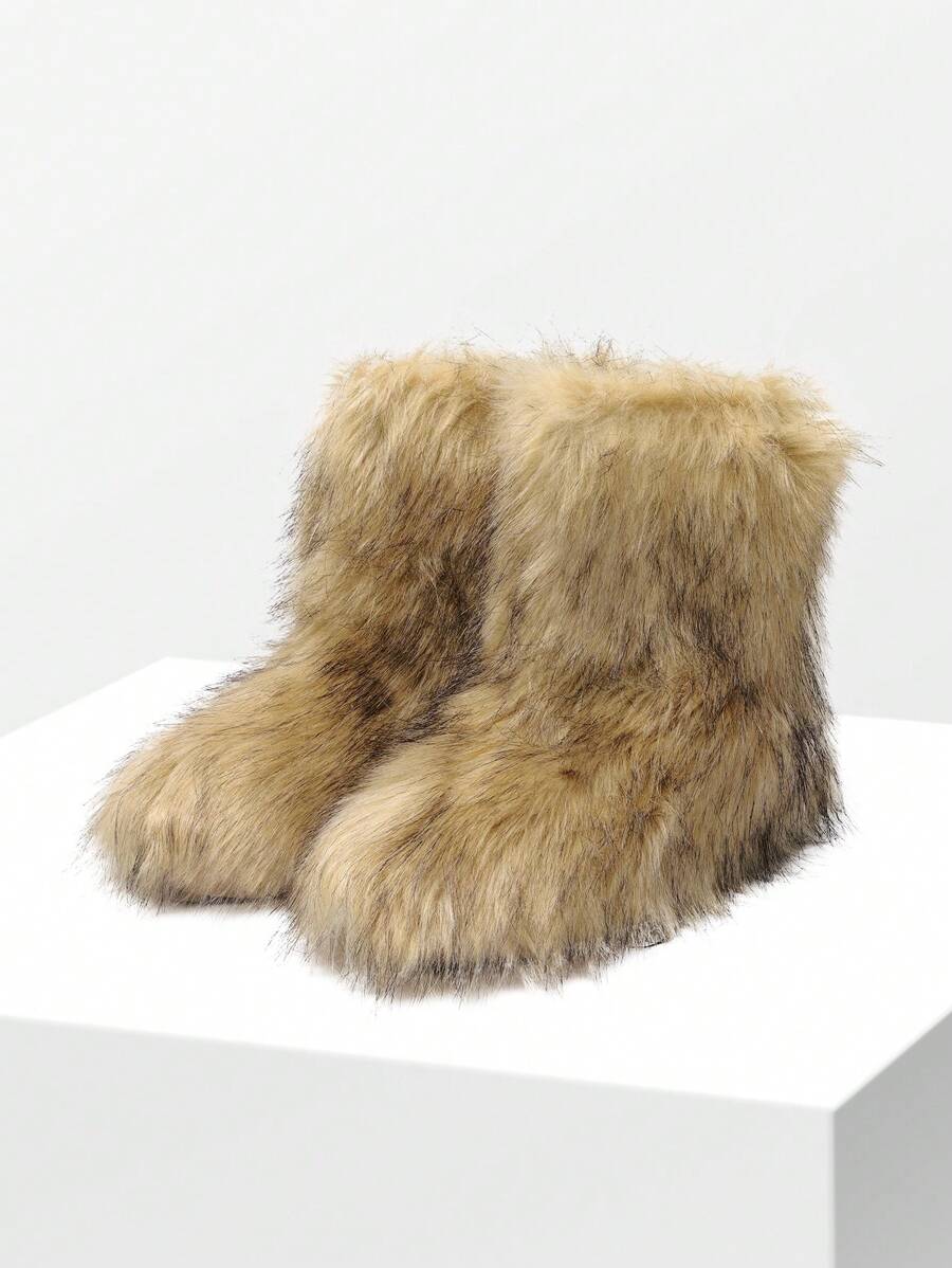 Women Winter Boots Fluffy Flat Snow Boots Slip-On Furry Boots Ladies Shoes Go With Dress Great For Festival And Party Occasion Mid-Calf Boots Mensa