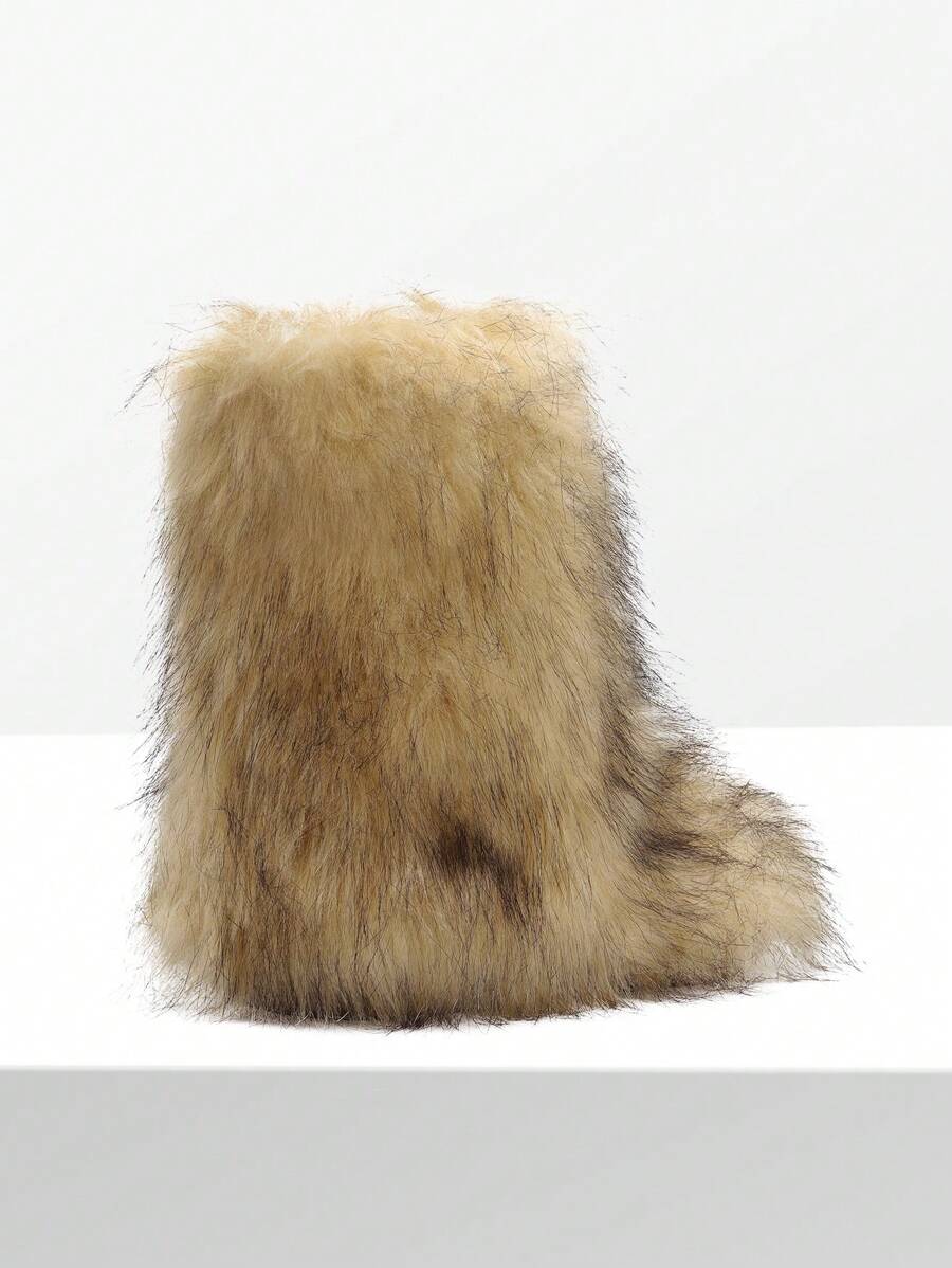 Women Winter Boots Fluffy Flat Snow Boots Slip-On Furry Boots Ladies Shoes Go With Dress Great For Festival And Party Occasion Mid-Calf Boots Mensa
