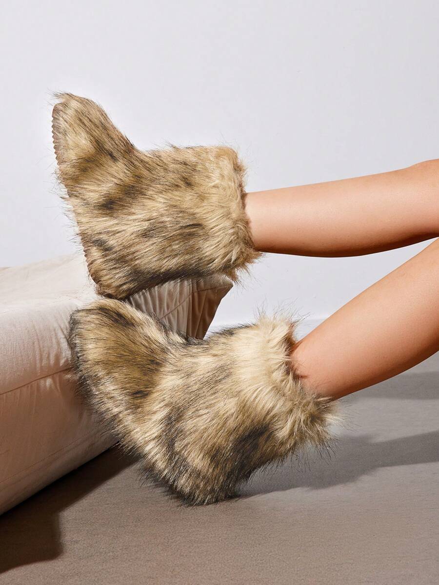 Women Winter Boots Fluffy Flat Snow Boots Slip-On Furry Boots Ladies Shoes Go With Dress Great For Festival And Party Occasion Mid-Calf Boots Mensa
