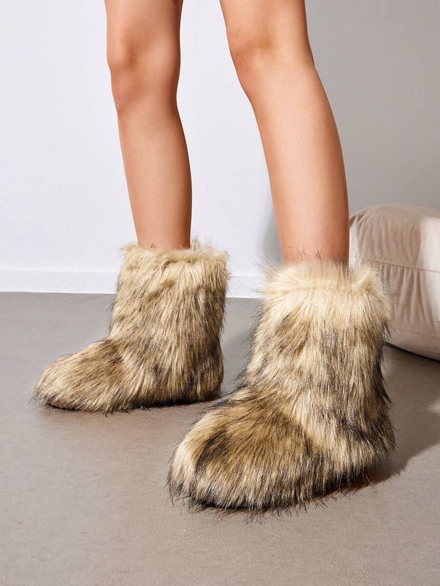 Women Winter Boots Fluffy Flat Snow Boots Slip-On Furry Boots Ladies Shoes Go With Dress Great For Festival And Party Occasion Mid-Calf Boots Mensa