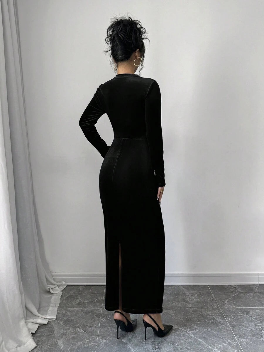 Florence Velvet Ruched Mock Neck Bodycon Maxi Dress