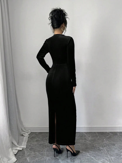 Florence Velvet Ruched Mock Neck Bodycon Maxi Dress