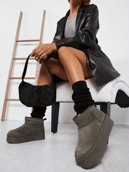 SHUZIA Women's Versatile Faux Suede Slip On Lug Sole Ankle Booties For Warm Mensa