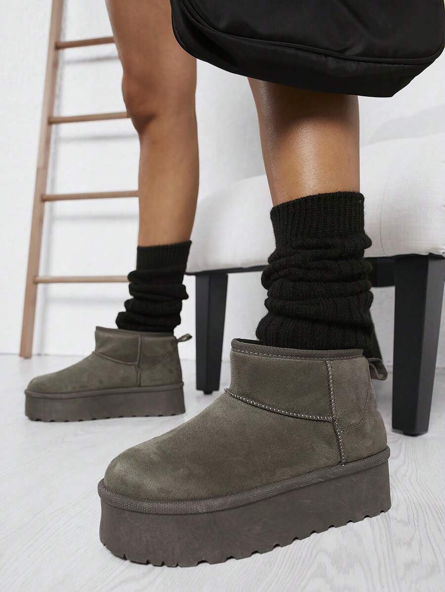 SHUZIA Women's Versatile Faux Suede Slip On Lug Sole Ankle Booties For Warm Mensa