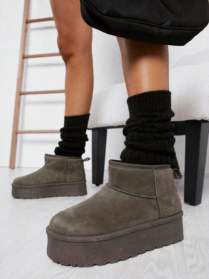 SHUZIA Women's Versatile Faux Suede Slip On Lug Sole Ankle Booties For Warm Mensa