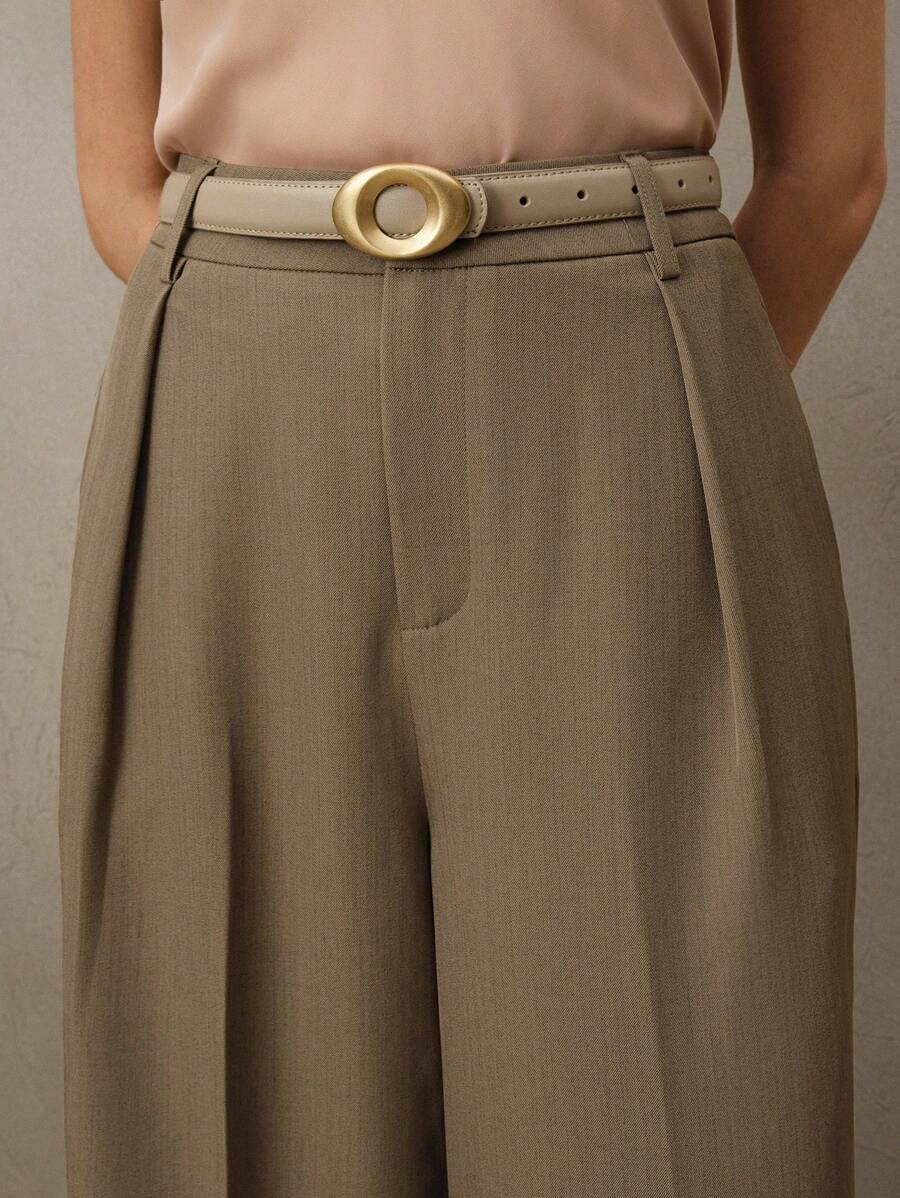 Tatiana Pleated High Waist Wide Leg Trousers with Pockets - Grey