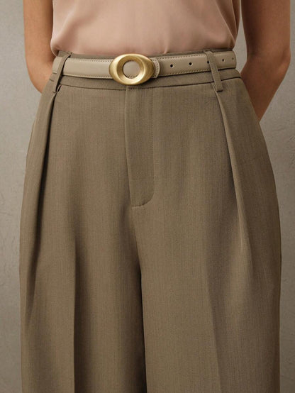 Tatiana Pleated High Waist Wide Leg Trousers with Pockets - Grey