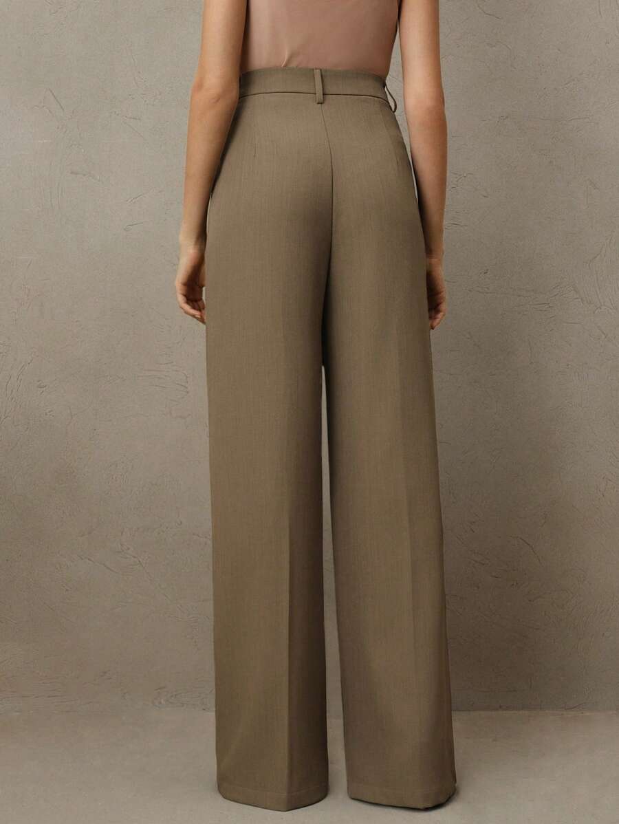 Tatiana Pleated High Waist Wide Leg Trousers with Pockets - Purple