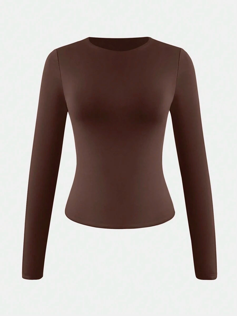 Aurora Slim Fit Round Neck Long Sleeve Tee - Black