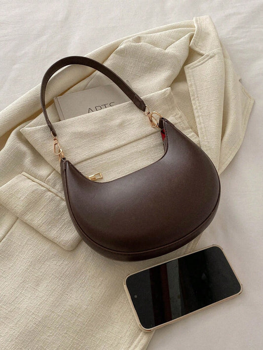 Women's Crescent Shoulder Bag, Faux Leather Half Moon Purse with Gold Hardware