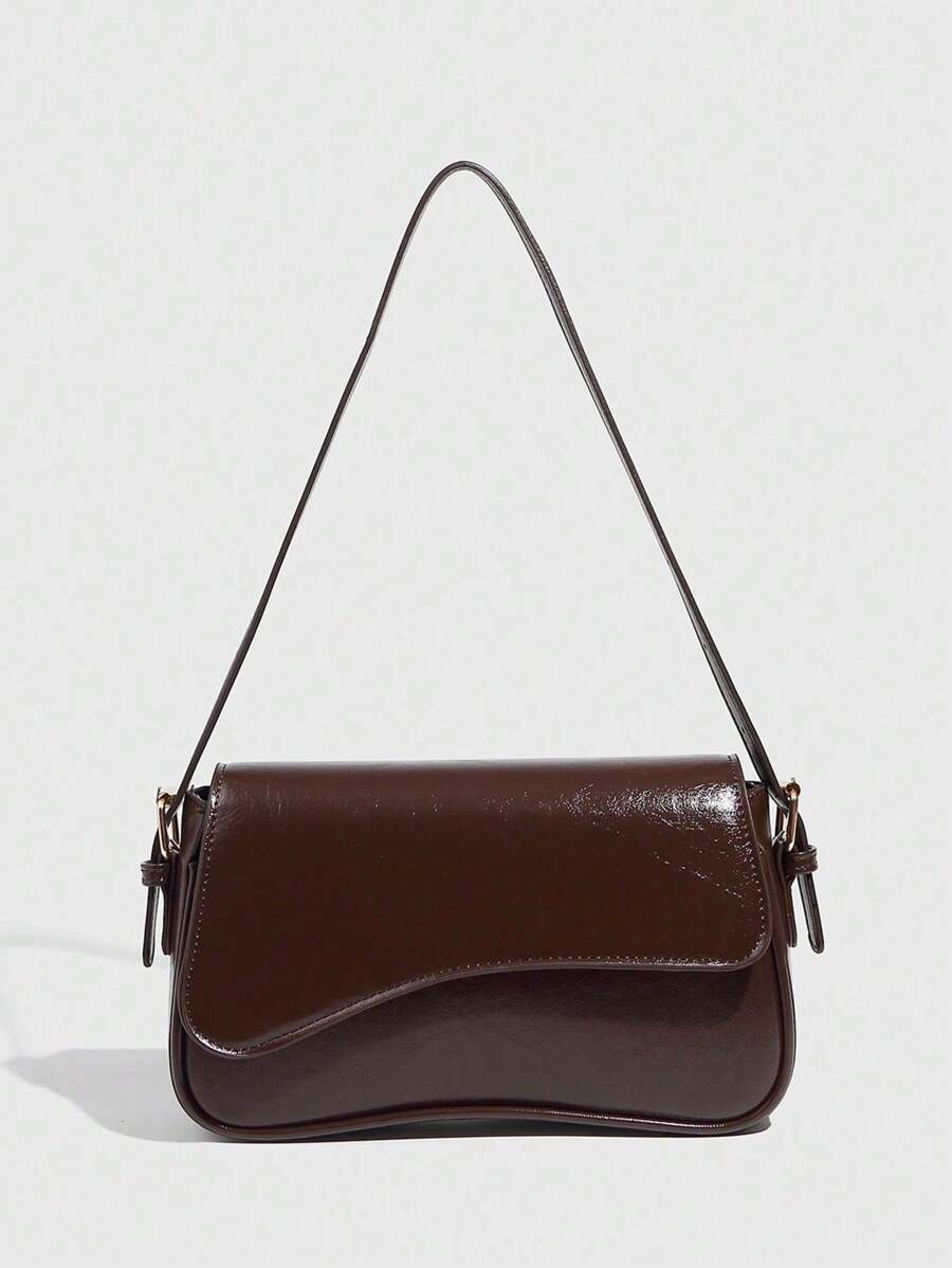 Riga Patent Faux Leather Flap Shoulder Bag