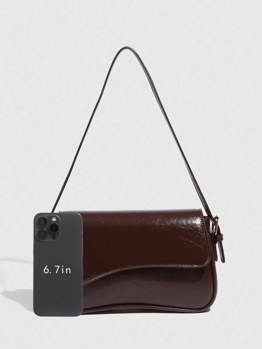 Riga Patent Faux Leather Flap Shoulder Bag