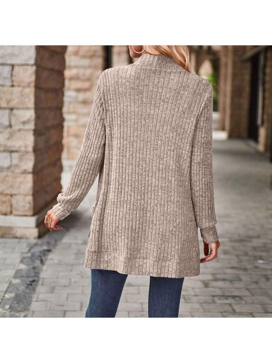 Rosamund Open Front Longline Knit Cardigan with Pockets - Khaki