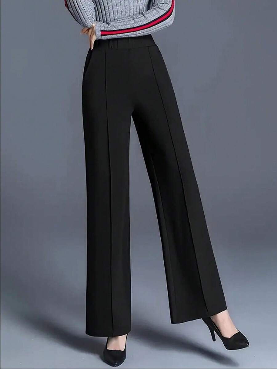 Estella Pressed Seam Straight Leg Knit Trousers - Black