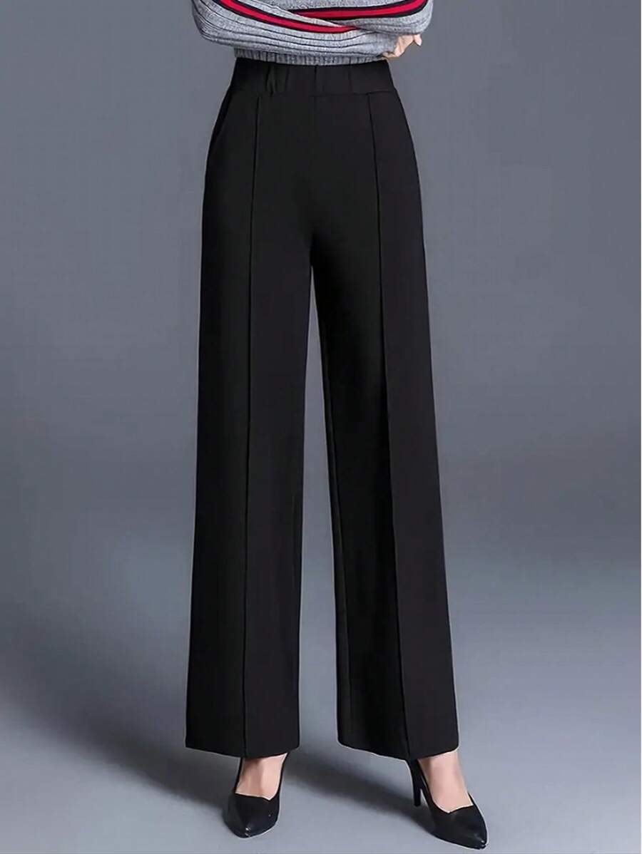 Estella Pressed Seam Straight Leg Knit Trousers - Black