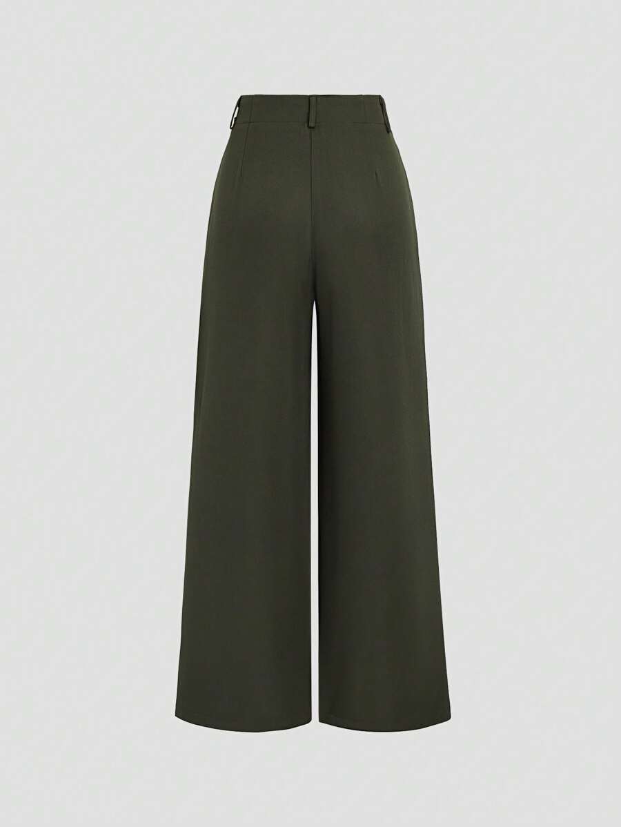 Katya Pleated Wide Leg Pants Tailored High Rise Trousers - Olive