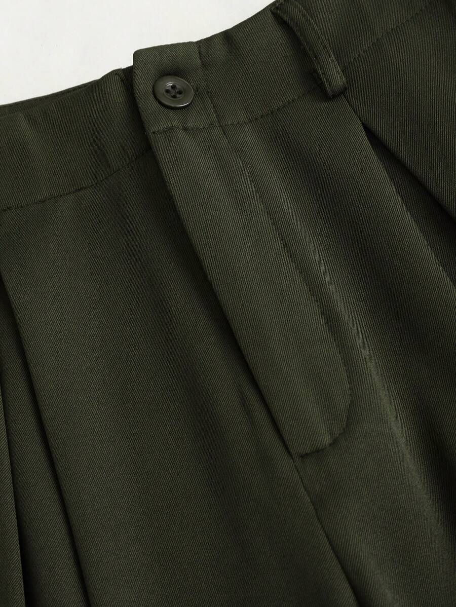 Katya Pleated Wide Leg Pants Tailored High Rise Trousers - Olive