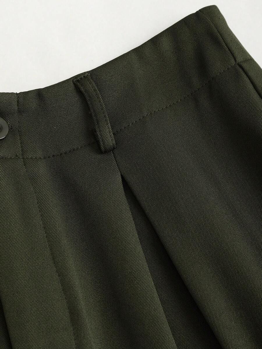 Katya Pleated Wide Leg Pants Tailored High Rise Trousers - Olive