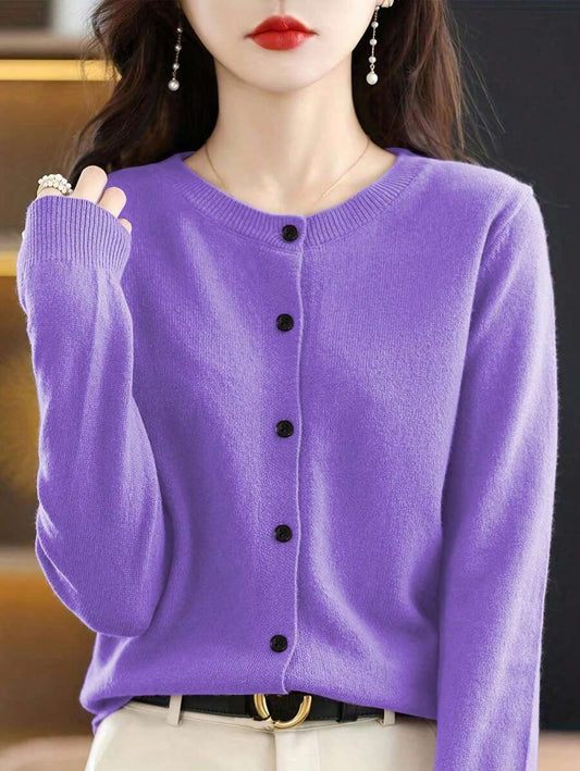 Petra Solid Minimalist Cardigan - Purple