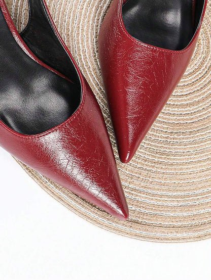 Women's Pointed Toe Slingback Mid Heel Pumps, Glossy Faux Leather Buckle Strap Kitten Heels for Work