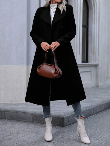 Graz Double Breasted Wool Look Long Overcoat