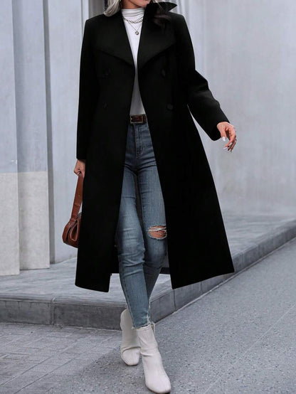 Graz Double Breasted Wool Look Long Overcoat