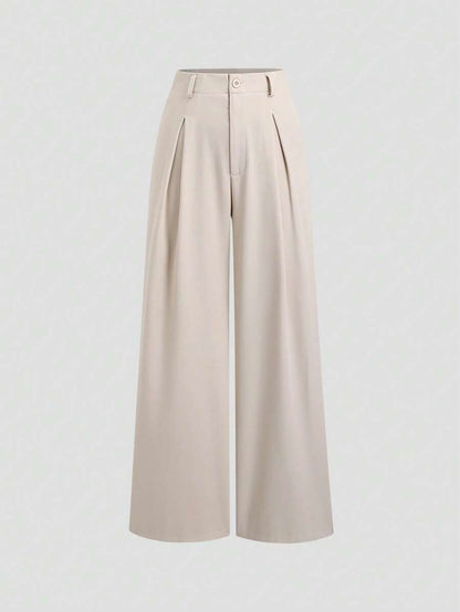 Katya Pleated Wide Leg Pants Tailored High Rise Trousers - Cream
