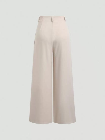 Katya Pleated Wide Leg Pants Tailored High Rise Trousers - Cream