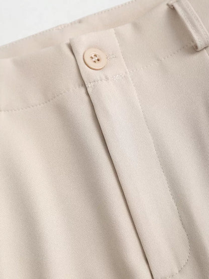 Katya Pleated Wide Leg Pants Tailored High Rise Trousers - Cream