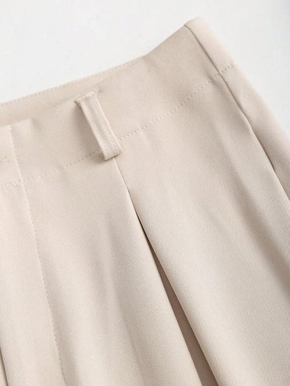 Katya Pleated Wide Leg Pants Tailored High Rise Trousers - Cream
