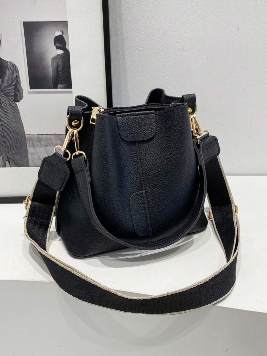 Lausanne Suede Look Bucket Bag with Wide Shoulder Strap