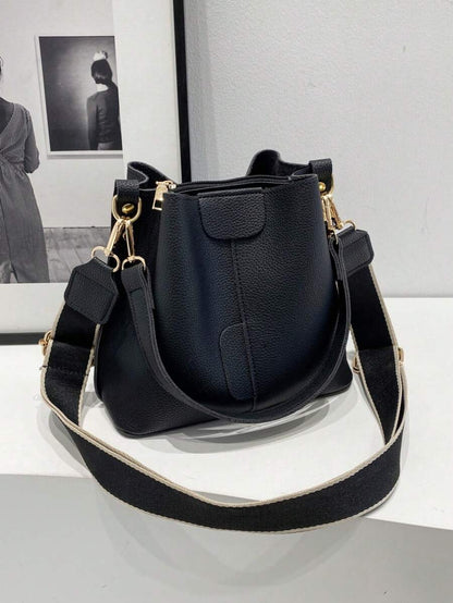 Lausanne Suede Look Bucket Bag with Wide Shoulder Strap