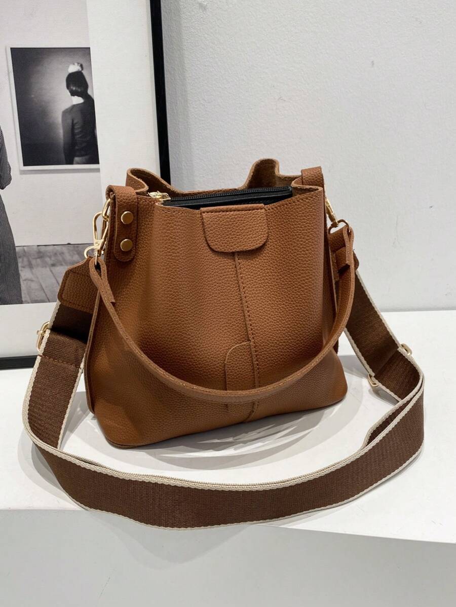 Lausanne Suede Look Bucket Bag with Wide Shoulder Strap
