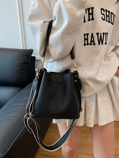 Lausanne Suede Look Bucket Bag with Wide Shoulder Strap