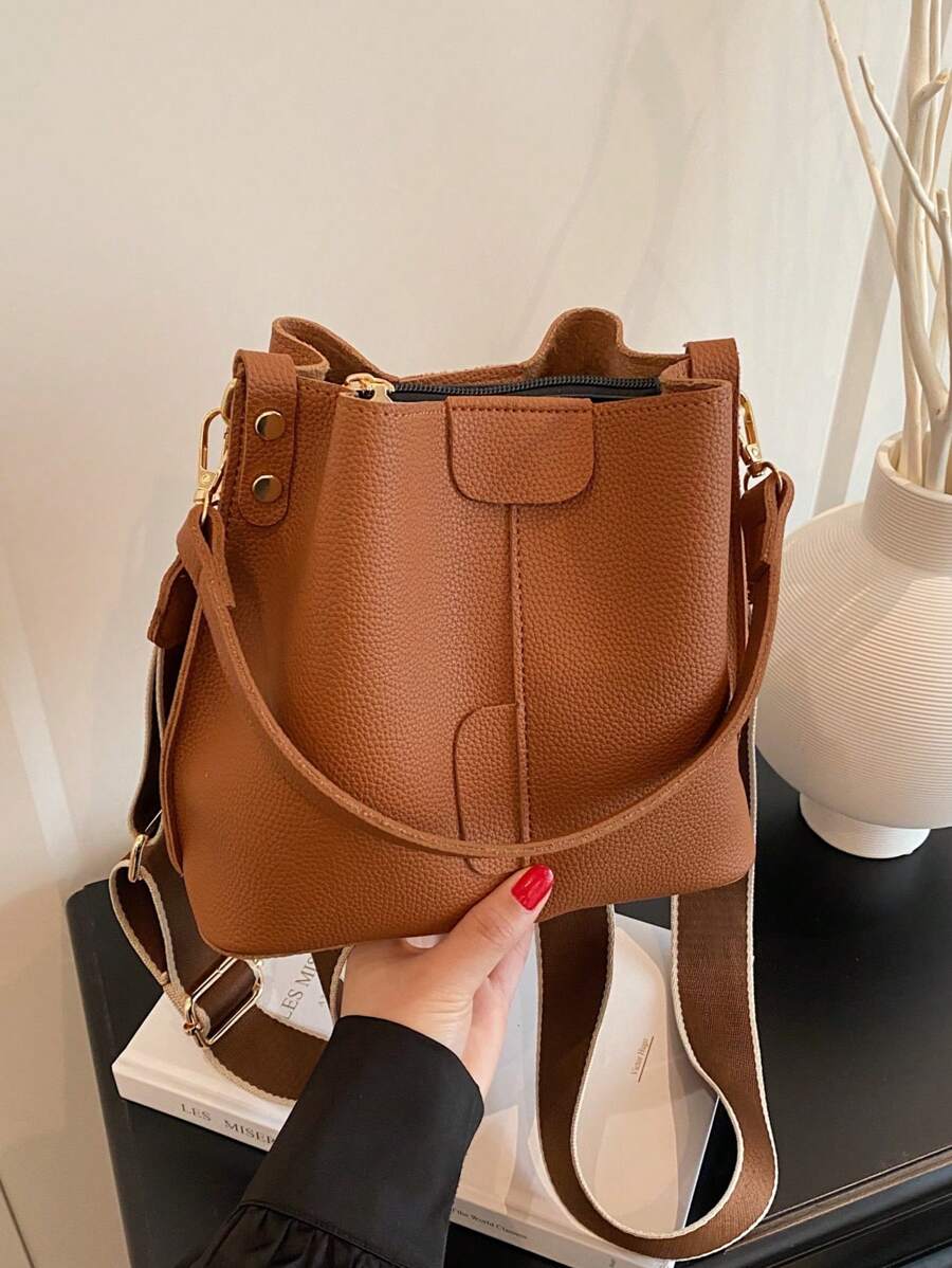 Lausanne Suede Look Bucket Bag with Wide Shoulder Strap