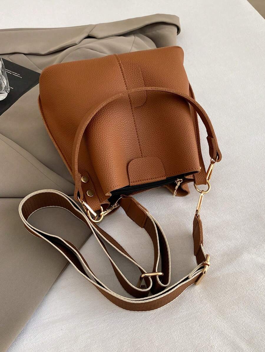 Lausanne Suede Look Bucket Bag with Wide Shoulder Strap