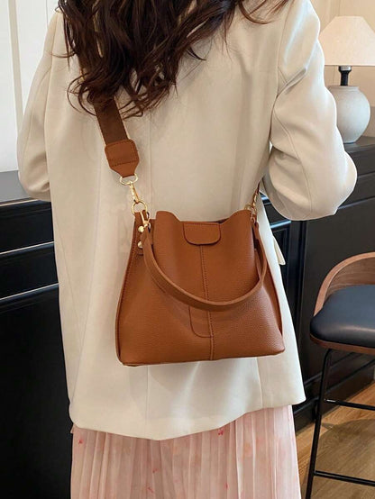 Lausanne Suede Look Bucket Bag with Wide Shoulder Strap