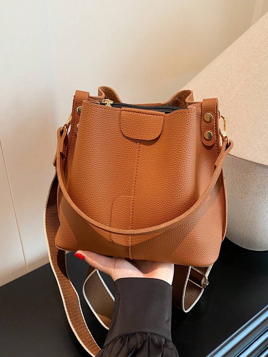 Lausanne Suede Look Bucket Bag with Wide Shoulder Strap