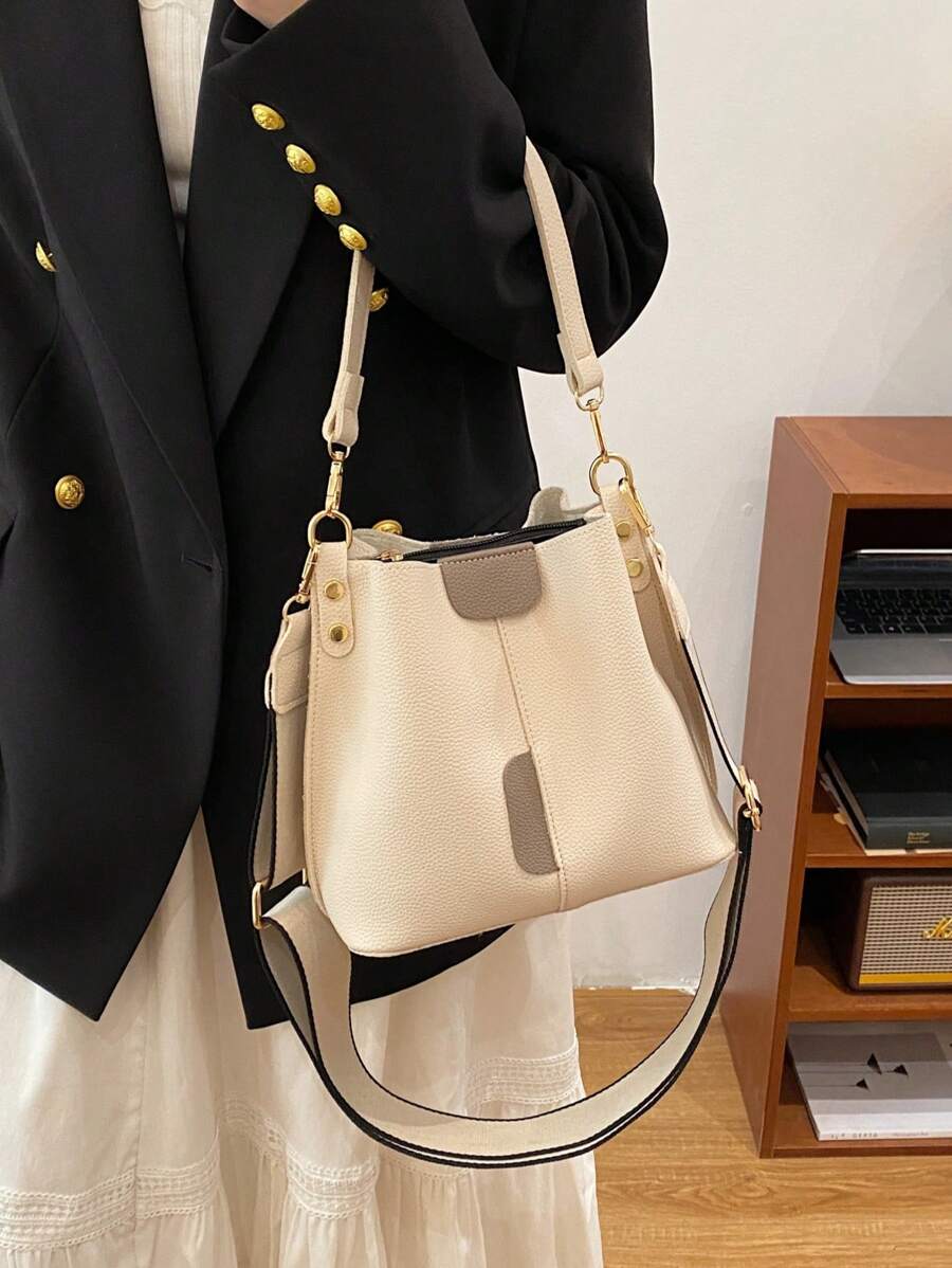 Lausanne Suede Look Bucket Bag with Wide Shoulder Strap