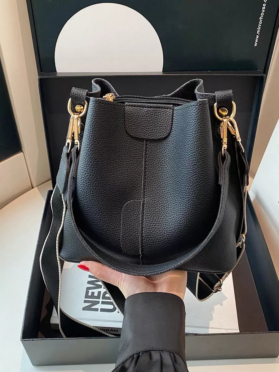 Lausanne Suede Look Bucket Bag with Wide Shoulder Strap