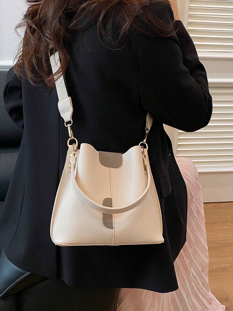 Lausanne Suede Look Bucket Bag with Wide Shoulder Strap