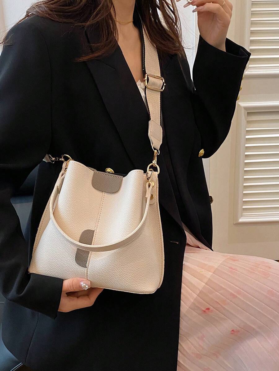 Lausanne Suede Look Bucket Bag with Wide Shoulder Strap