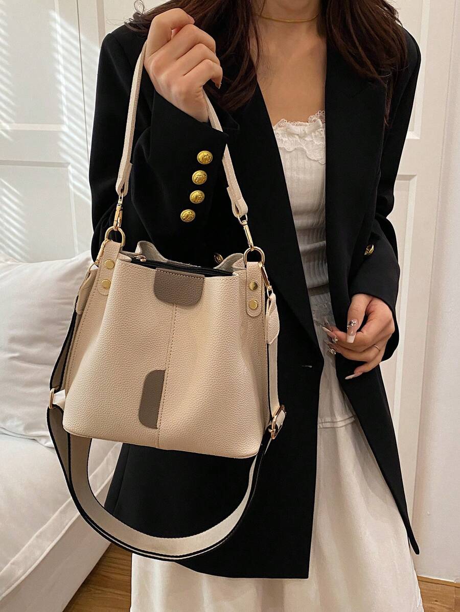 Lausanne Suede Look Bucket Bag with Wide Shoulder Strap
