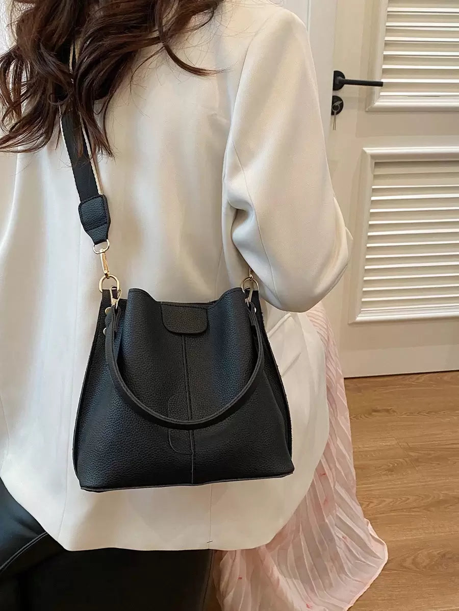 Lausanne Suede Look Bucket Bag with Wide Shoulder Strap