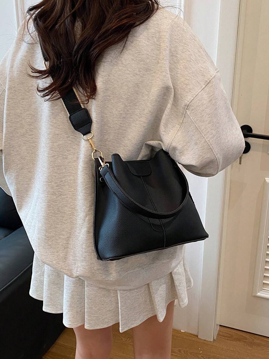 Lausanne Suede Look Bucket Bag with Wide Shoulder Strap